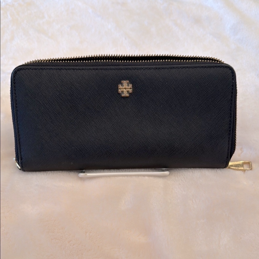 Tory Burch Black Wallet with Gold Accents